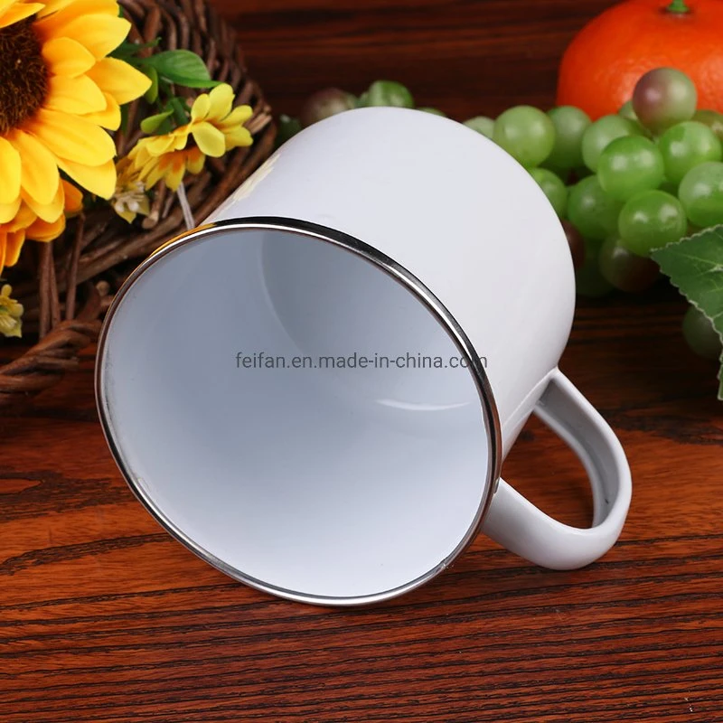 White Color Enamel Mug Set/Plain Color Enamel Cup Set Mix with Tray