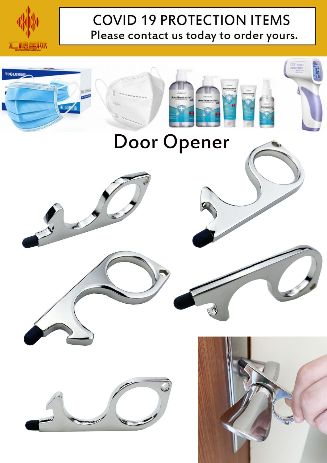 Portable Non-Contact Multi-Function Door Opener Bottle Opener Key Chain for Sale