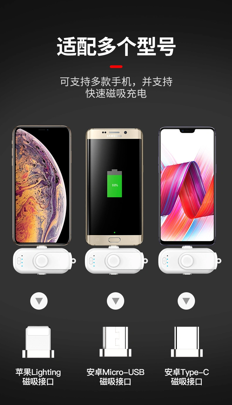 Stylish Keychain Design Type-C/Android/Ios Finger Charger 1000mAh Magnetic Power Bank