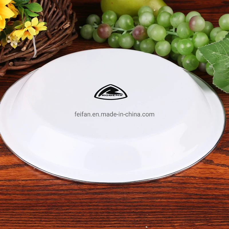 White Color Enamel Mug Set/Plain Color Enamel Cup Set Mix with Tray